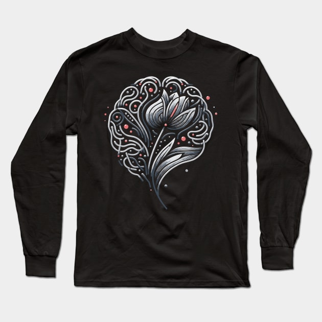 Symbolic Parkinson's Awareness Brain & Tulip Design Long Sleeve T-Shirt by Xeire